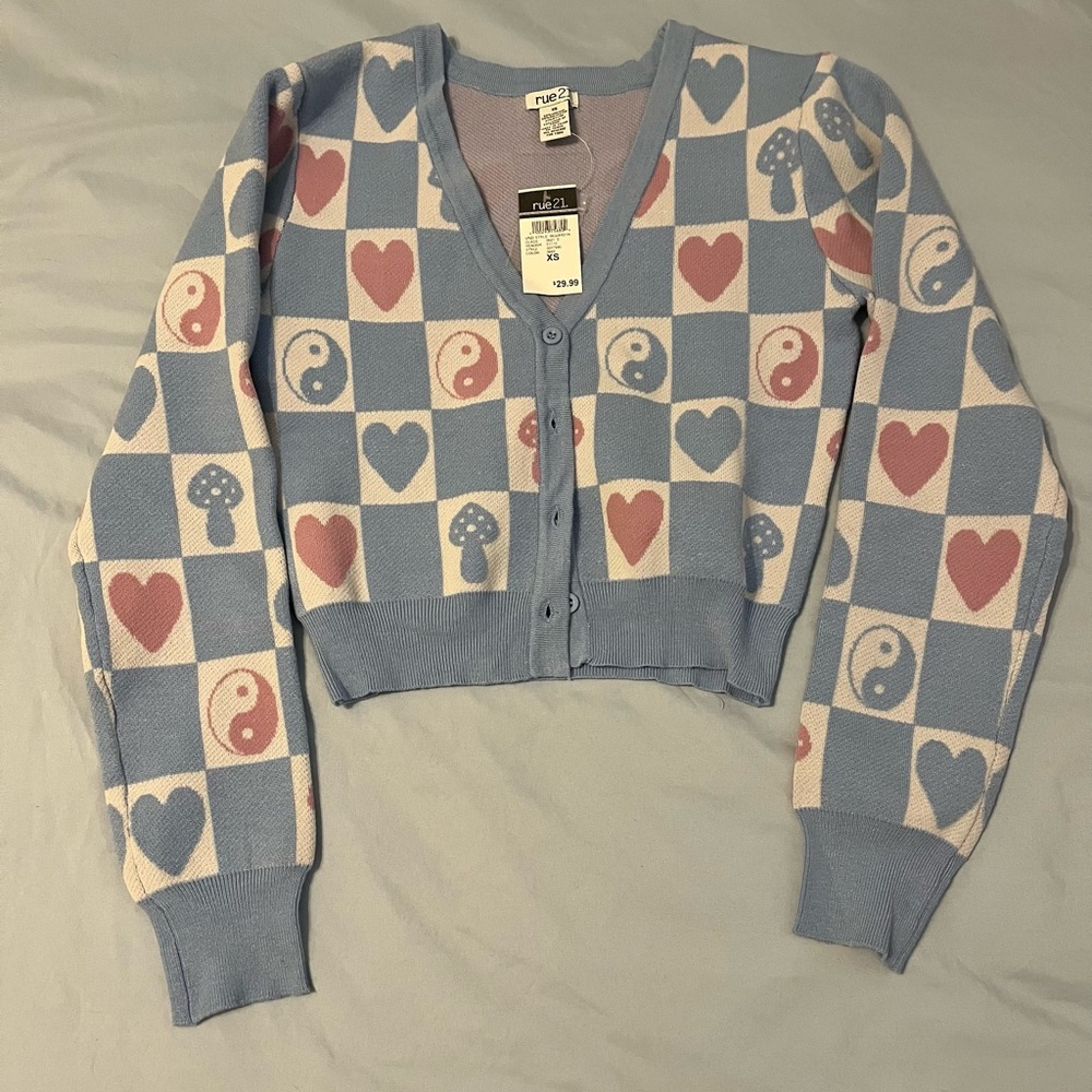 Rue21 Blue and Pink Patterned Women's Sweater